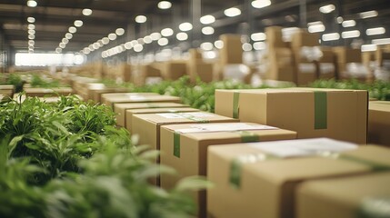 Eco-Friendly Shipping Warehouse with Product Rows