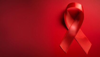 red ribbon on a red background for awareness