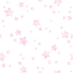 watercolor star seamless pattern vector. Cute pink stars. Funny day and happy sky. Beautiful design for baby dress, child skirt, kid cloth, wrapping, paper, card, print, cover, confetti.