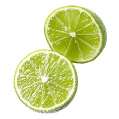 Closeup Macro Shot of Perfect Green Bergamot Citrus Fruit Whole Sliced and Cut in Half on White Background