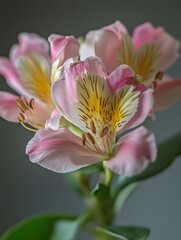 Obraz premium A close-up of delicate pink and yellow flowers showcasing their beauty and intricate details.