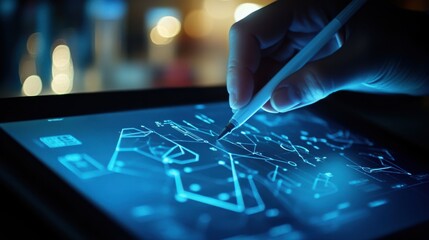 A digital tablet displaying intricate mathematical graphs and models,