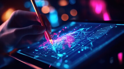 A digital tablet displaying intricate mathematical graphs and models,