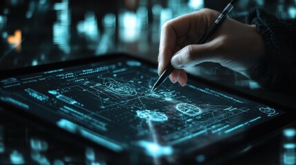 A digital tablet displaying intricate mathematical graphs and models,