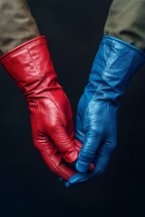 The  image of civilian hands in red gloves and soldier hands