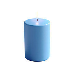 A single blue candle with a flickering flame.