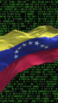 Venezuela flag - 3D realistic waving flag on matrix digital background with binary code