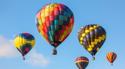 Naklejka premium Colorful Hot Air Balloons in Clear Sky