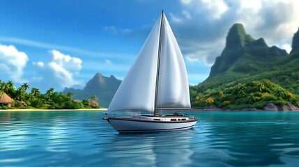 Sailboat Anchored in Tropical Paradise