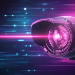 Stylish camera lens with vibrant light effects, perfect for technology and photography concepts.