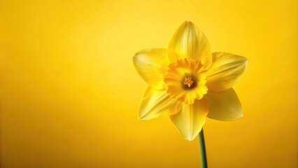 Fototapeta premium Close-up of a single daffodil bloom on a bright yellow background, petals, bright, flower