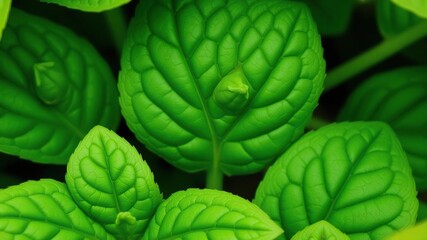 Close-up of a green leaf with intricate veins and patterns, botanical, plant
