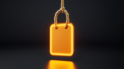 Fototapeta premium Luminous Price Tag with Rope on Dark Background