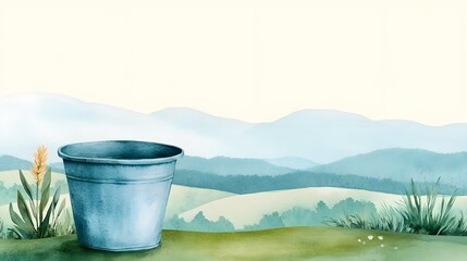 Obraz premium Watercolor Bucket Landscape