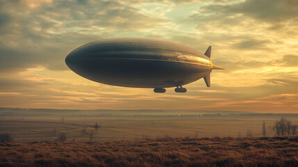 huge modern airship against the backdrop of forestscape