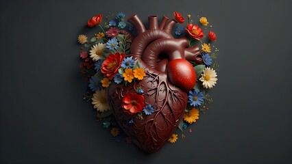 Naklejka premium A human heart with flowers, the idea of love and feeling, a kindhearted person, assistance, and charity