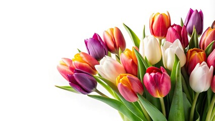 Bouquet of vibrant tulips isolated on white background