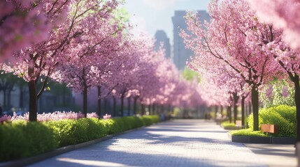 Naklejka premium A Pathway Through Cherry Blossoms