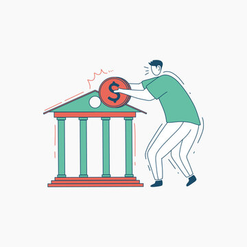 recommend clip art: Man Pushing a Large Coin Against a Bank Building