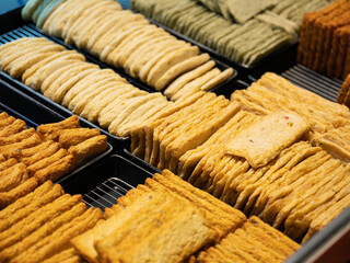 Foods displayed at a traditional market
