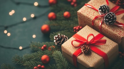top view of blank Christmas box and small Christmas gift box decoration.