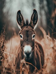 Donkey in tall grass