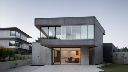 어두운 톤의 외벽의 건물 디자인 조감도.
