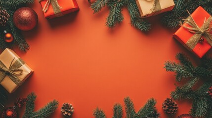 top view of blank space and small Christmas gift box decoration.