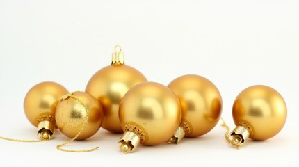 Gold Christmas balls gold christmas jewelry, isolated on white background