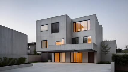 어두운 톤의 외벽의 건물 디자인 조감도.
