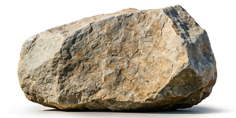 Rough granite boulder with jagged edges and weathered surface, weathered, granite