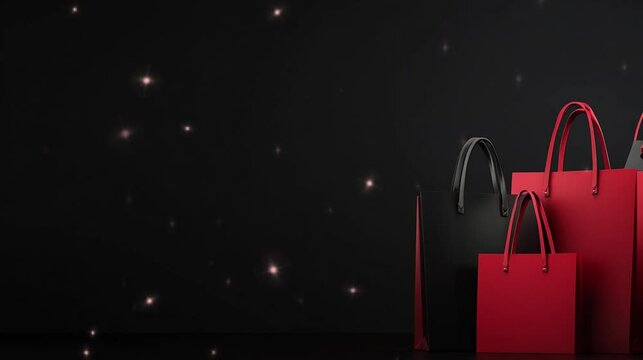 Red and black paper bag for black friday campaign concept advertisement end of year sale video footage copy space.