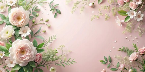 Pastel pink floral wallpaper with delicate white blooms and greenery, home decor, wall decoration