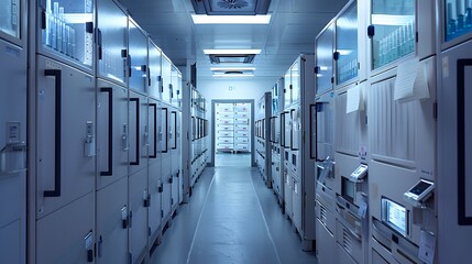 Serene Biobank Scene with Rows of Storage Units