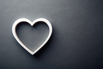 Minimalist design featuring a simple heart shape in bold white on a dark gray or black background, geometric, interior design, simple