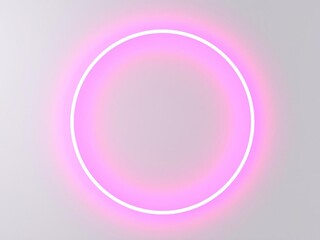 Fototapeta premium Light pink neon circle glowing in a grey abstract background, trendy, geometric, decoration