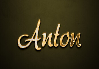 Old gold text effect of Deutsche name Anton with 3D glossy style Mockup.