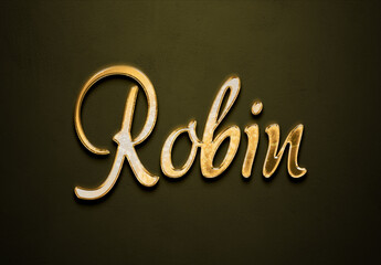 Old gold text effect of Deutsche name Robin with 3D glossy style Mockup.