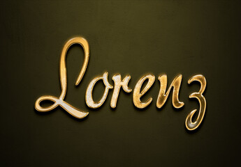 Old gold text effect of Deutsche name Lorenz with 3D glossy style Mockup.