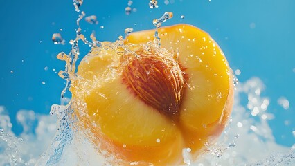 yellow peach in water splash