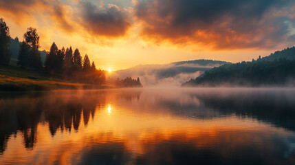 Obraz premium sunrise over the lake