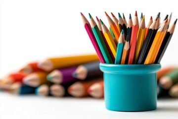 a 2D cartoon illustration of a school desk with books and pencils ready for learning white background