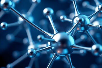 Futuristic Molecular Structure with Metallic Blue Spheres.generative AI
