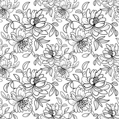 Obraz premium Seamless pattern with black and white peony flowers