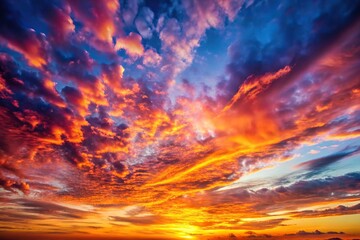 Fototapeta premium Vibrant sunset with a dynamic and textured sky, abstracted shapes, colorful gradients, shimmering light, energetic atmosphere, radiant colors