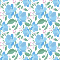 Seamless pattern with blue flowers