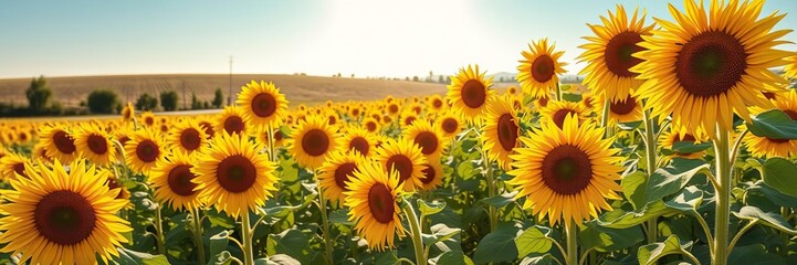 Obraz premium Vibrant field of sunflowers in bloom under the Umbrian sun, petals, crop