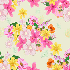 Blooming botanical wild flowers seamless pattern vector illustration.Design for wreath,wedding invitations,greeting card,decorative,wallpaper .
