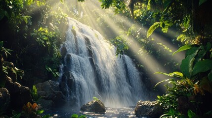 Serene Waterfall in Lush Jungle