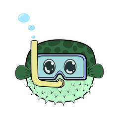 Illustration vector graphic of funny puffer fish wearing glasses. © joko